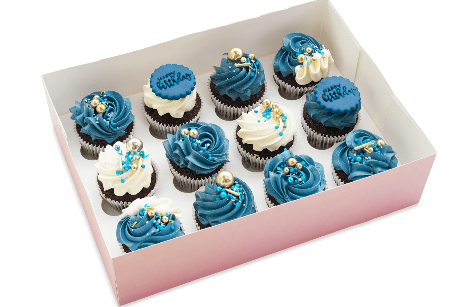 Cakes by Hancock - Happy Birthday Blue Cupcakes 12 pk