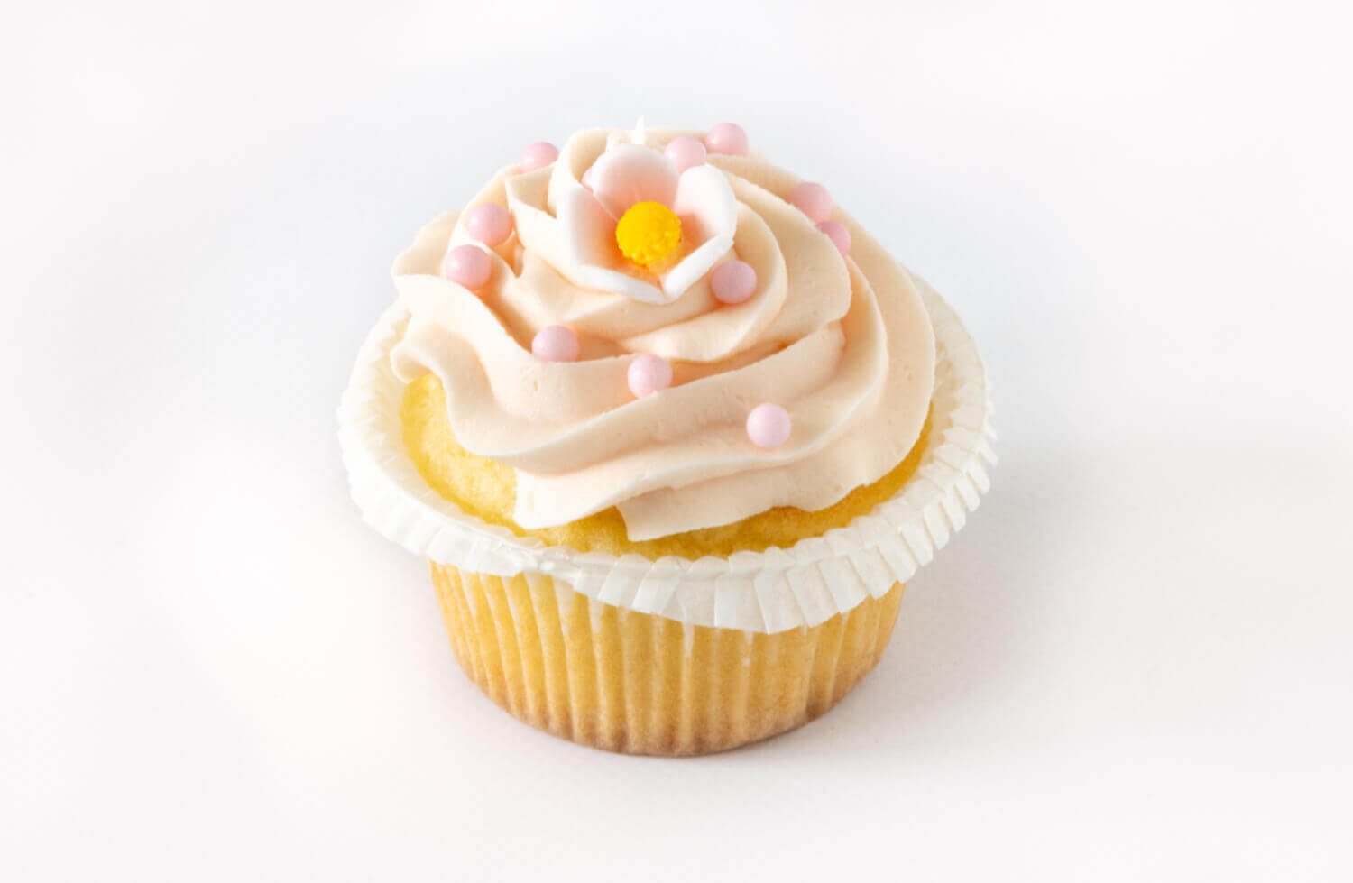 Bergen Kantinetjeneste - Vaniljecupcake med rosa blomst