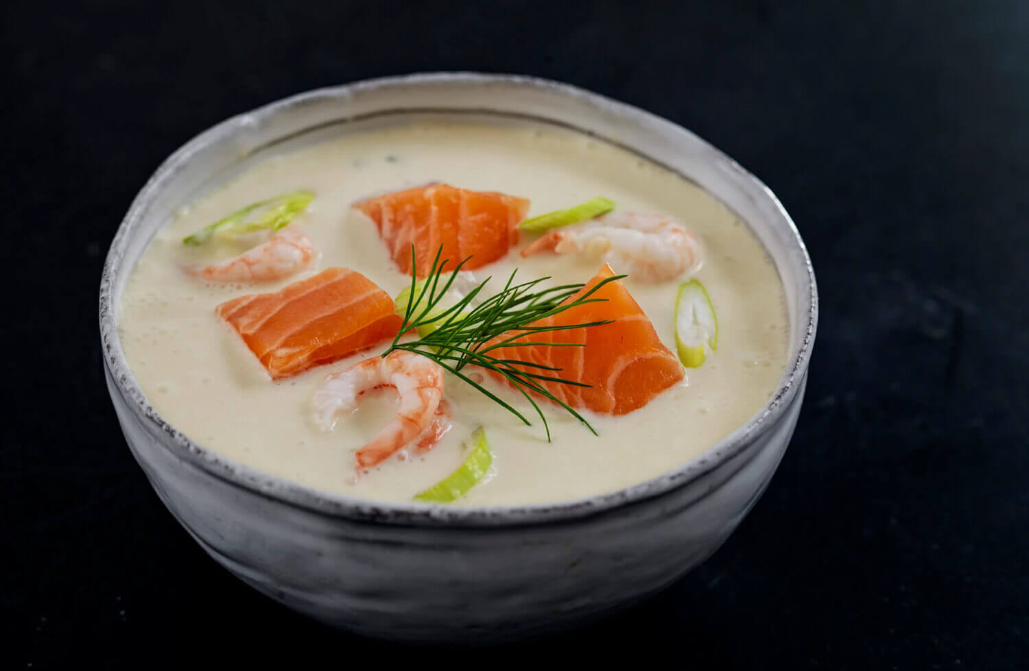 Fjelberg - Fiskesuppe m/fersk laks, reker, aioli og baguette