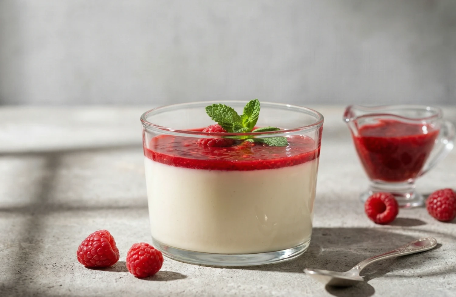 Panna cotta med bringebærsaus