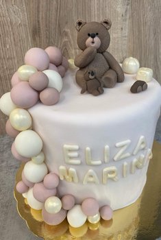 Dampbageriet - Dåpskake med bamse og ballonger