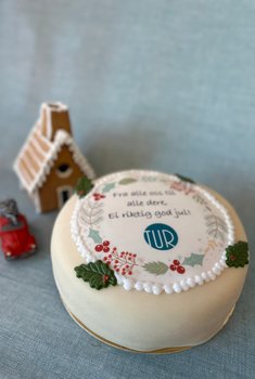 Bodø bakeri - Kake med julehilsen og firmalogo